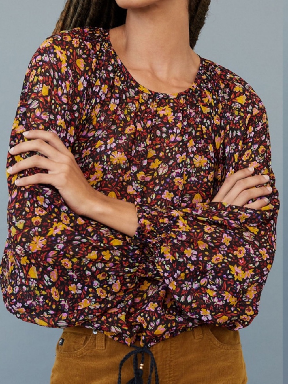 Anthropologie Pauline Balloon-Sleeved Sheer Floral Tie Blouse XS